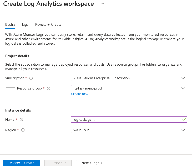 4. log analytics workspace